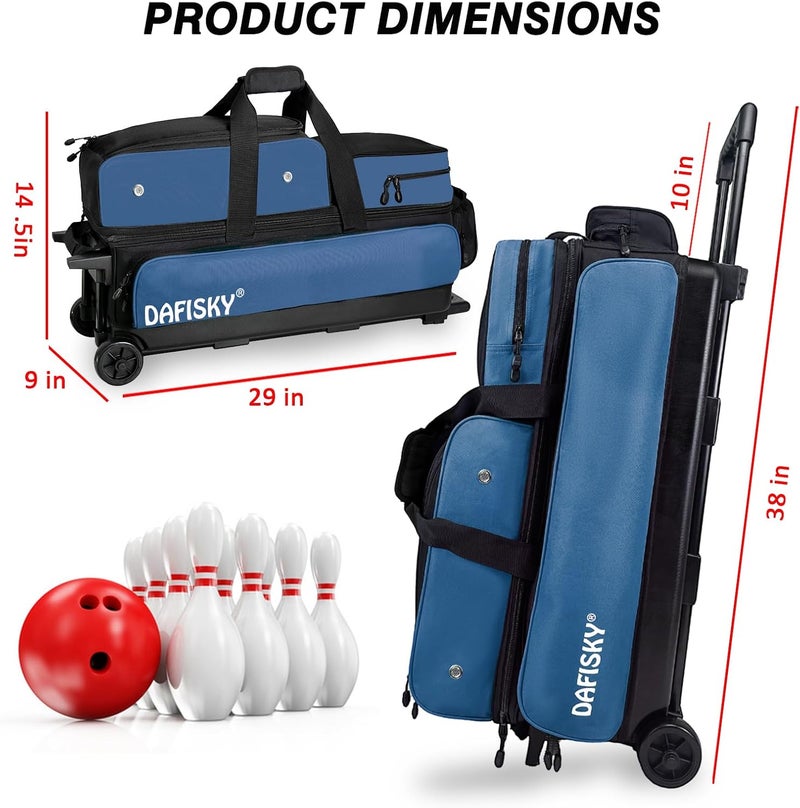DAFISKY 3 ball bowling bags with wheels, bowling ball bag 3 ball roller with Multiple Pockets Retractable Handle - Image 1